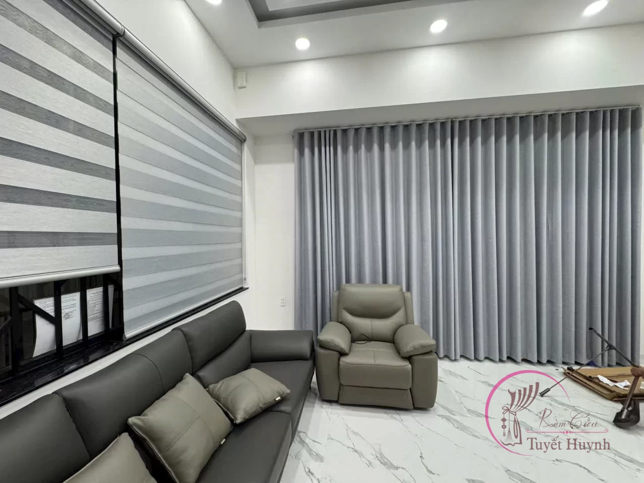 Rèm vải giá rẻ màu ghi sáng - Hình ảnh 4