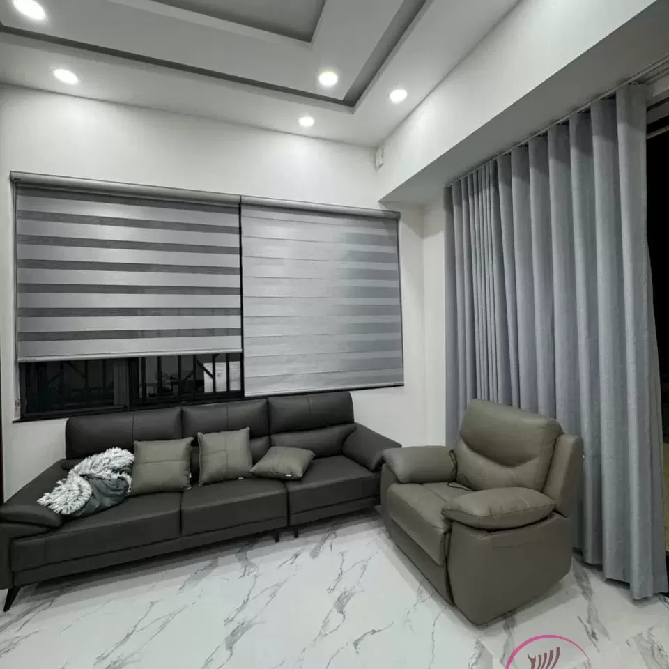 Rèm vải giá rẻ màu ghi sáng - Hình ảnh 5